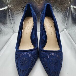 Jessica Simpson Navy Laser-Cut Pointed Pumps